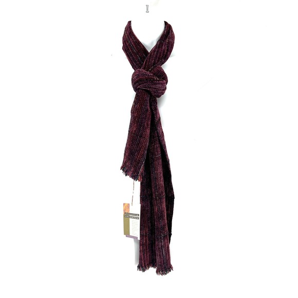 Frittelli & Lockwood Chenille Check Scarf Rayon Handwoven 72"x12" Maroon Blue - Picture 1 of 5